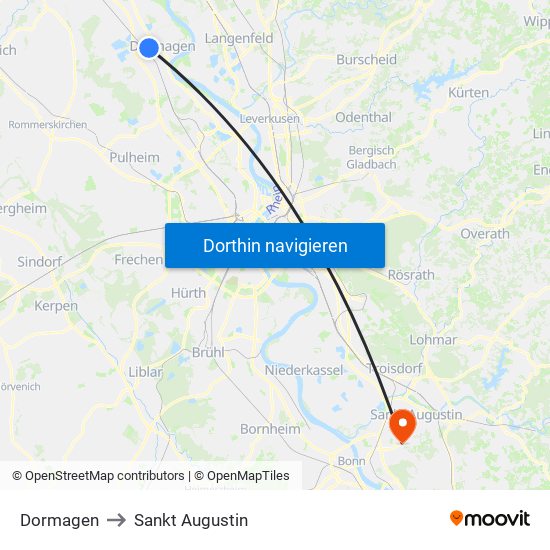 Dormagen to Sankt Augustin map