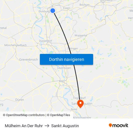 Mülheim An Der Ruhr to Sankt Augustin map