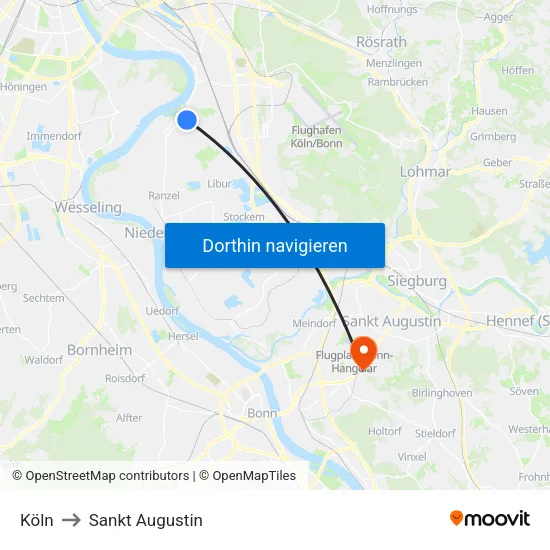 Köln to Sankt Augustin map