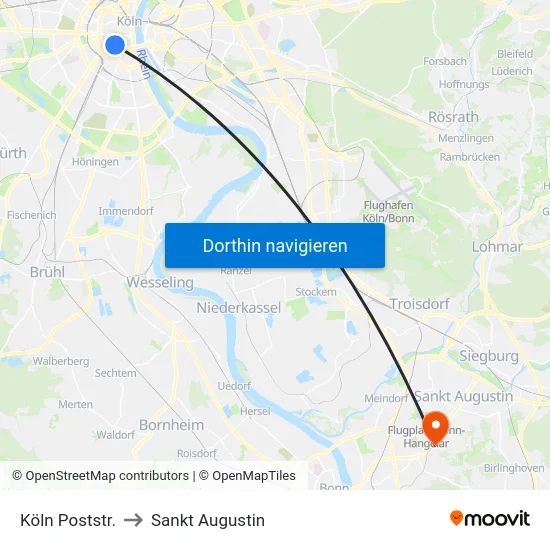 Köln Poststr. to Sankt Augustin map