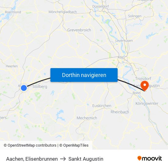 Aachen, Elisenbrunnen to Sankt Augustin map