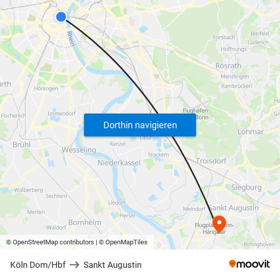 Köln Dom/Hbf to Sankt Augustin map