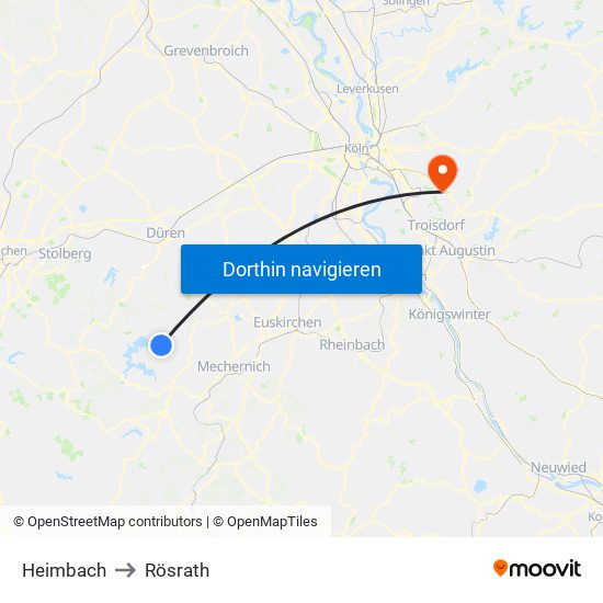 Heimbach to Rösrath map