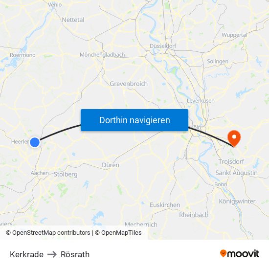 Kerkrade to Rösrath map