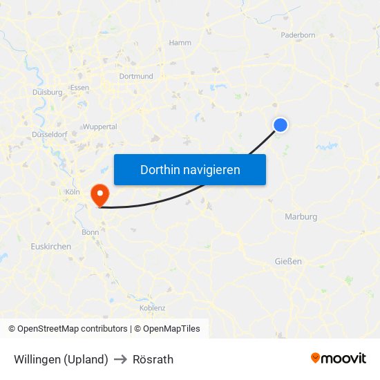 Willingen (Upland) to Rösrath map