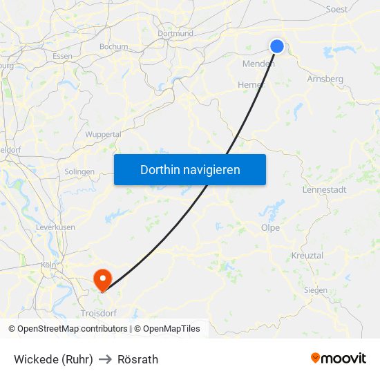 Wickede (Ruhr) to Rösrath map