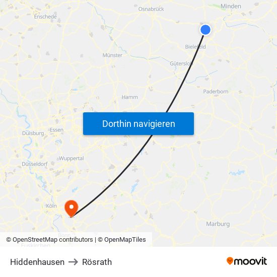 Hiddenhausen to Rösrath map