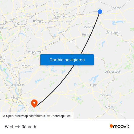 Werl to Rösrath map