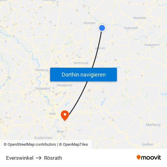 Everswinkel to Rösrath map