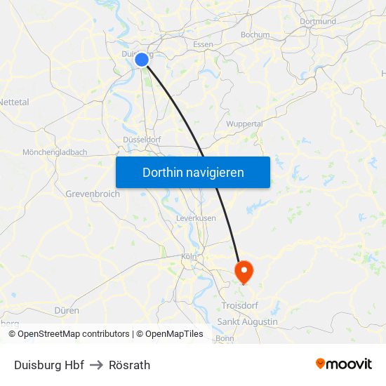 Duisburg Hbf to Rösrath map