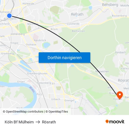 Köln Bf Mülheim to Rösrath map