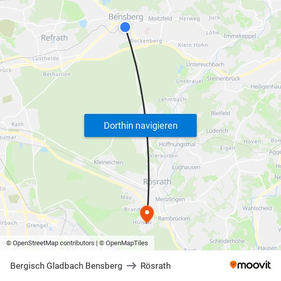 Bergisch Gladbach Bensberg to Rösrath map