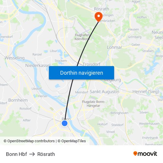 Bonn Hbf to Rösrath map