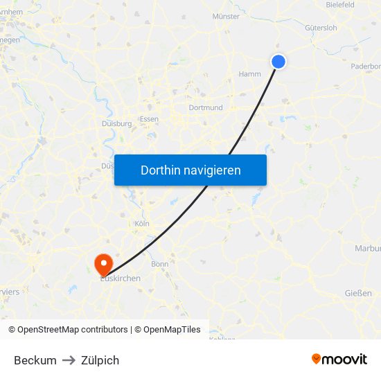 Beckum to Zülpich map
