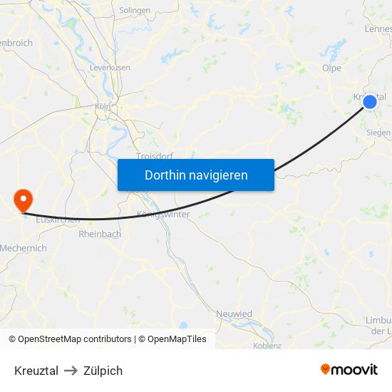 Kreuztal to Zülpich map