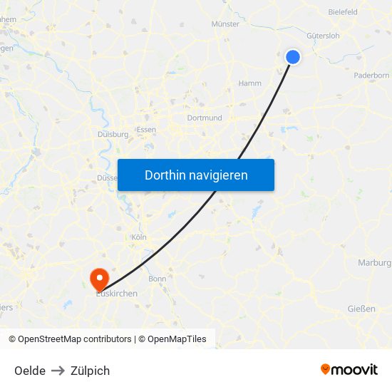 Oelde to Zülpich map