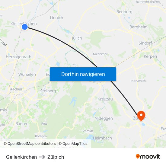 Geilenkirchen to Zülpich map