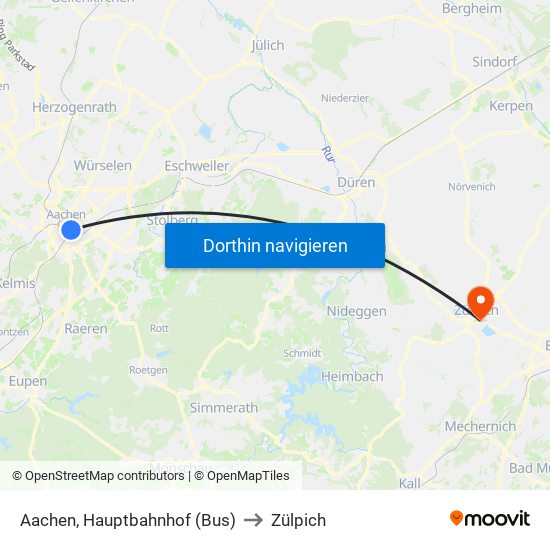 Aachen, Hauptbahnhof (Bus) to Zülpich map