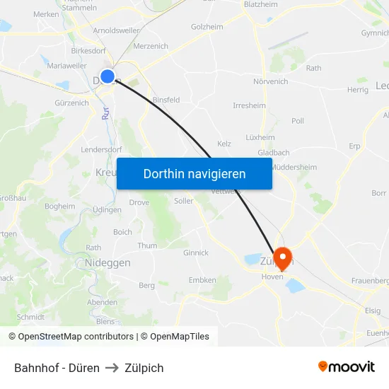 Bahnhof - Düren to Zülpich map