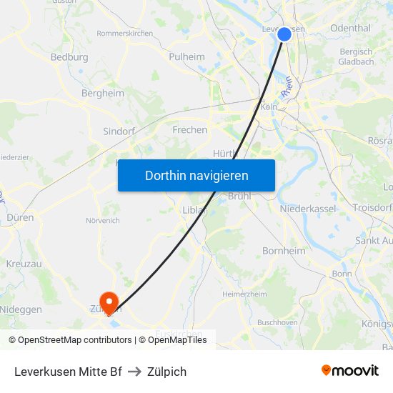 Leverkusen Mitte Bf to Zülpich map