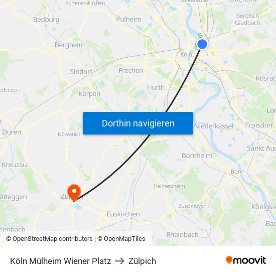 Köln Mülheim Wiener Platz to Zülpich map