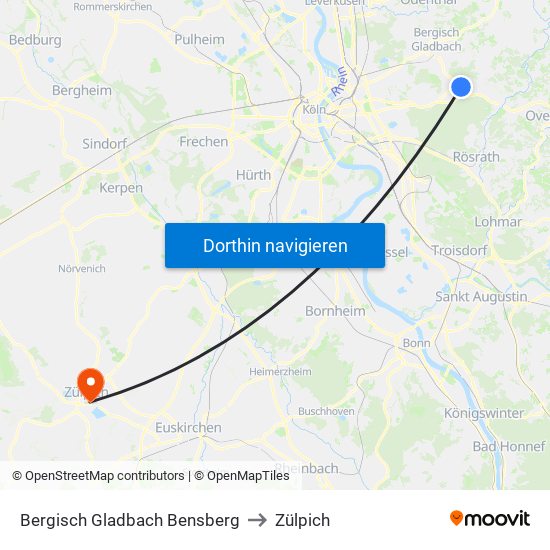 Bergisch Gladbach Bensberg to Zülpich map