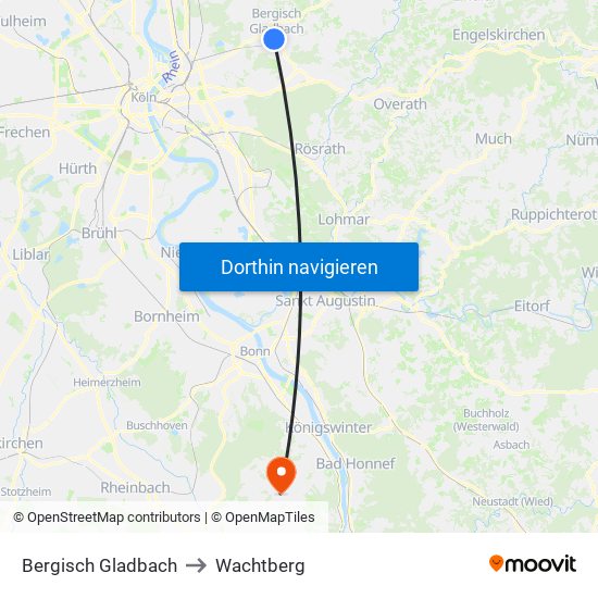 Bergisch Gladbach to Wachtberg map