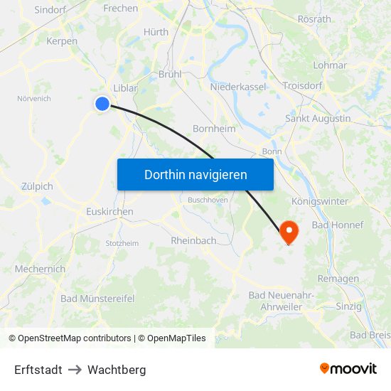 Erftstadt to Wachtberg map