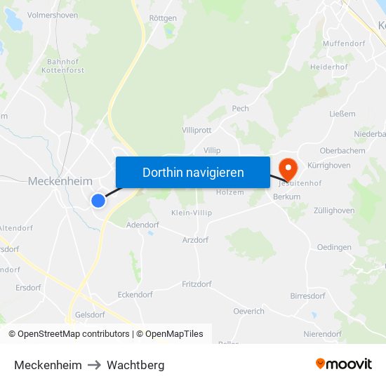 Meckenheim to Wachtberg map