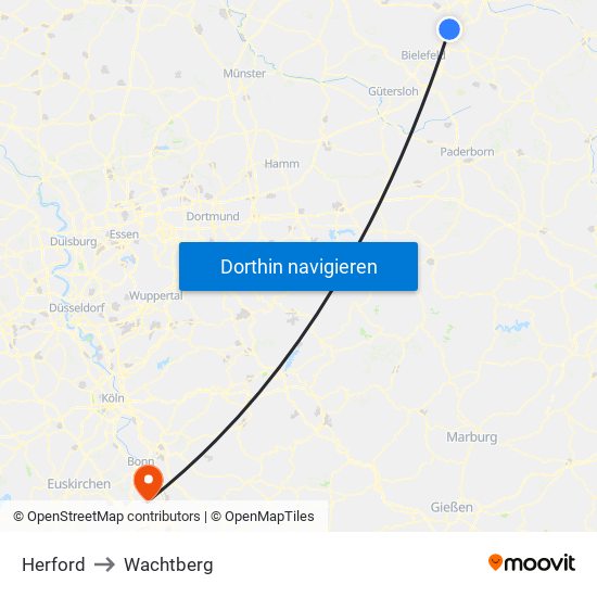 Herford to Wachtberg map