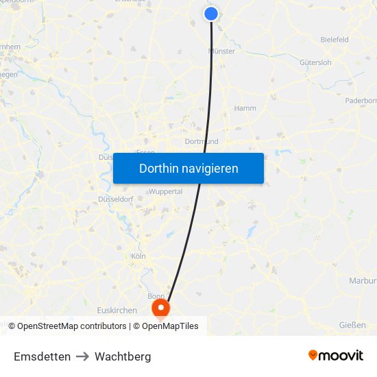Emsdetten to Wachtberg map