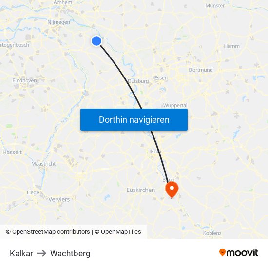 Kalkar to Wachtberg map