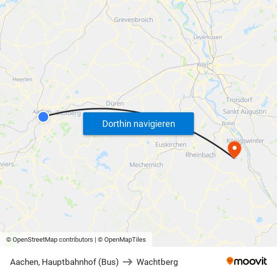 Aachen, Hauptbahnhof (Bus) to Wachtberg map