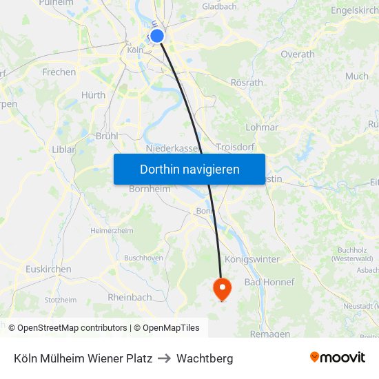 Köln Mülheim Wiener Platz to Wachtberg map