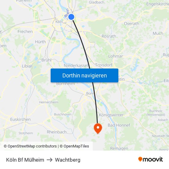 Köln Bf Mülheim to Wachtberg map