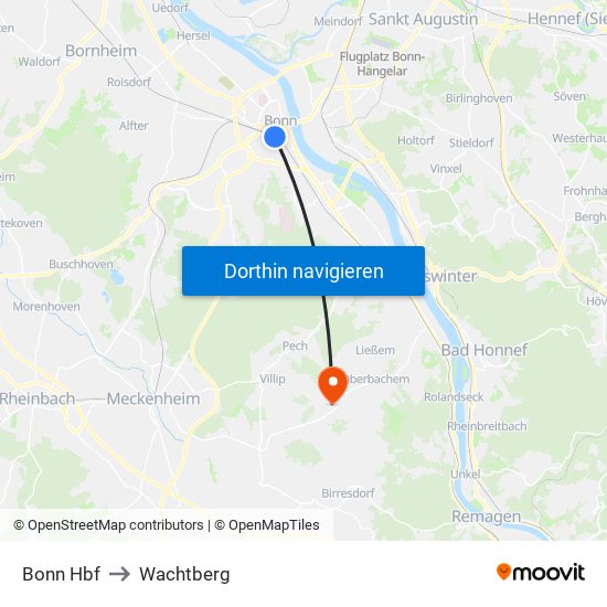 Bonn Hbf to Wachtberg map