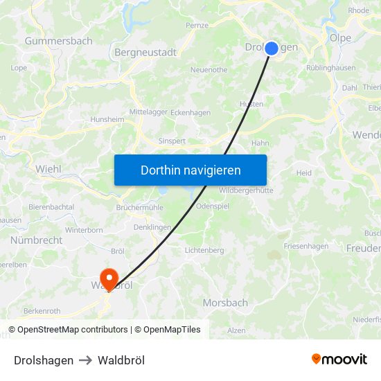 Drolshagen to Waldbröl map