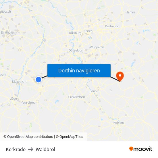 Kerkrade to Waldbröl map