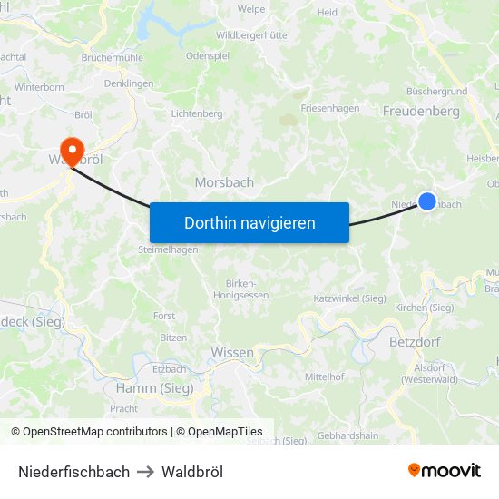 Niederfischbach to Waldbröl map