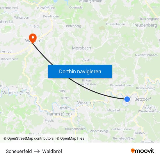 Scheuerfeld to Waldbröl map