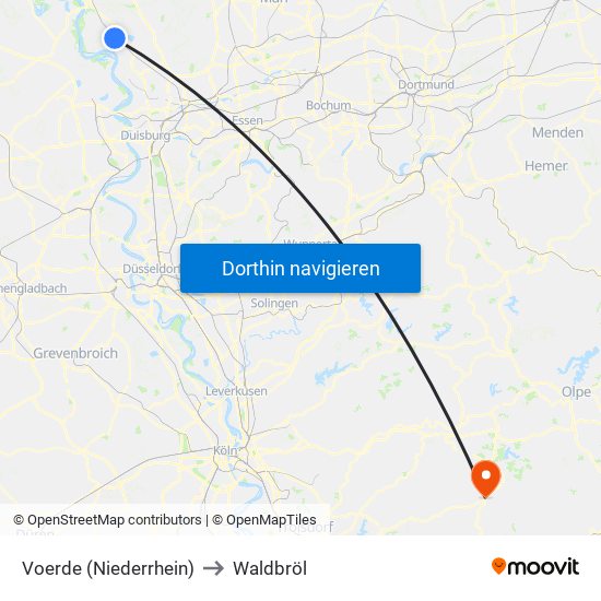 Voerde (Niederrhein) to Waldbröl map