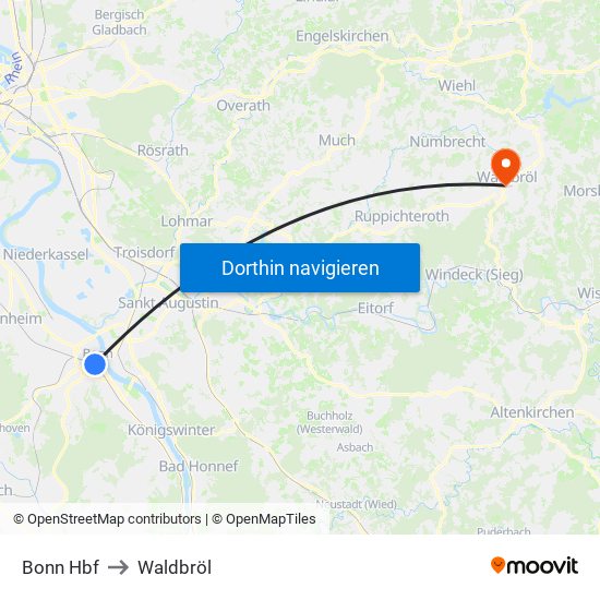 Bonn Hbf to Waldbröl map