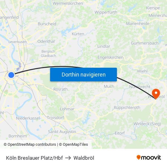 Köln Breslauer Platz/Hbf to Waldbröl map