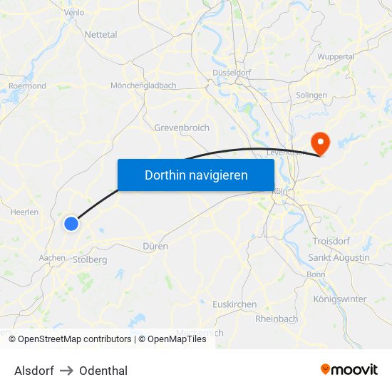 Alsdorf to Odenthal map