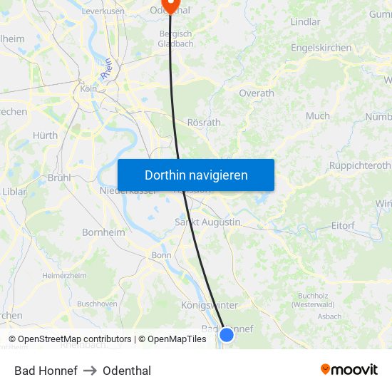 Bad Honnef to Odenthal map