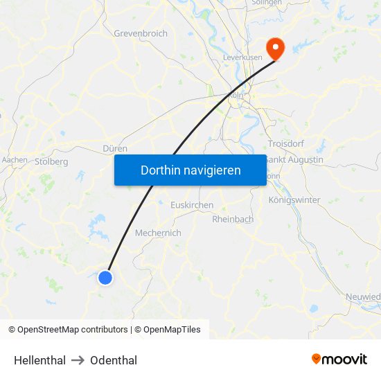 Hellenthal to Odenthal map