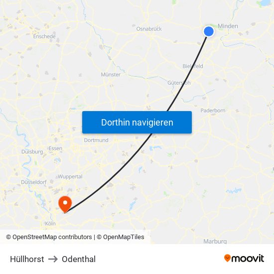 Hüllhorst to Odenthal map