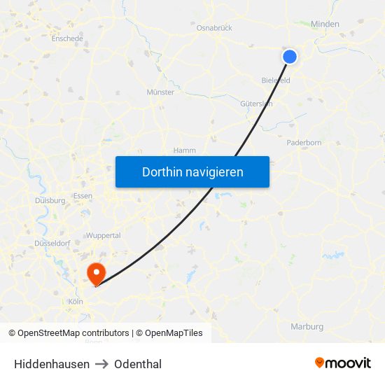 Hiddenhausen to Odenthal map