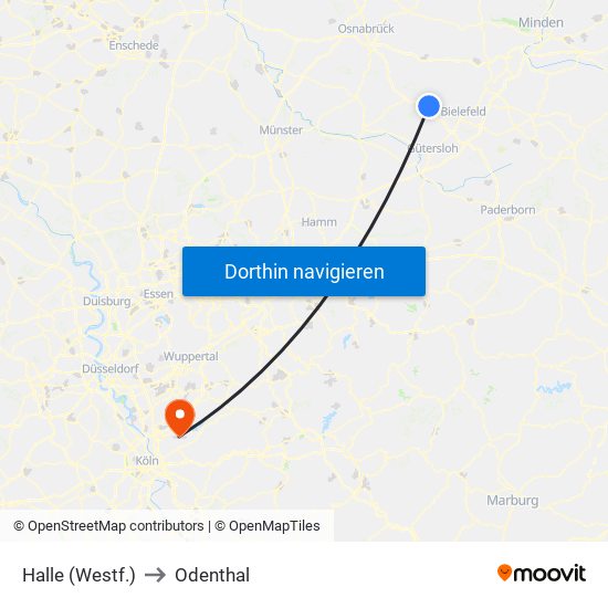 Halle (Westf.) to Odenthal map