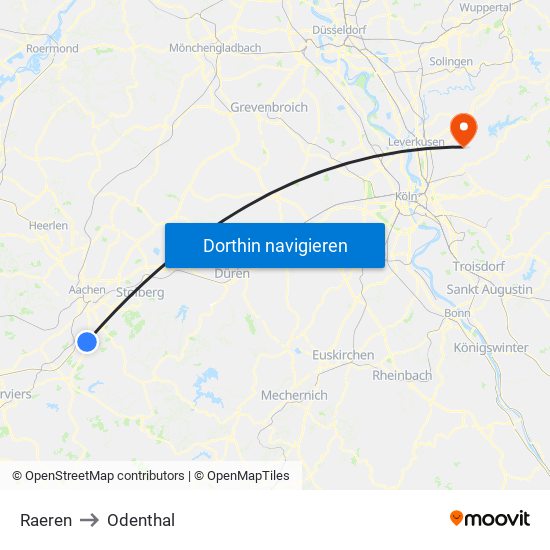 Raeren to Odenthal map